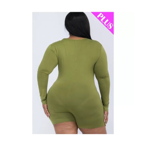 Women’s Plus Size V-Neck Bodycon Romper, Long Sleeve Soft and Stretchy Size 1XL - Picture 3 of 3